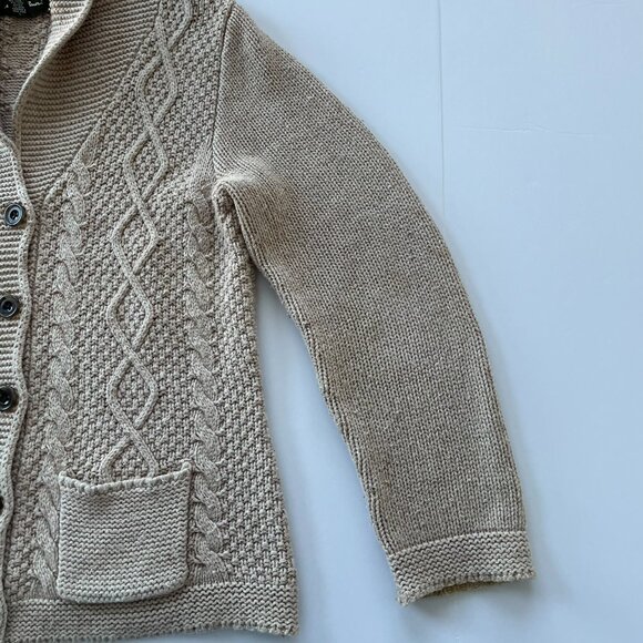 Eddie Bauer Tan Cable Knit Button-up Fisherman's Sweater - Picture 4 of 10